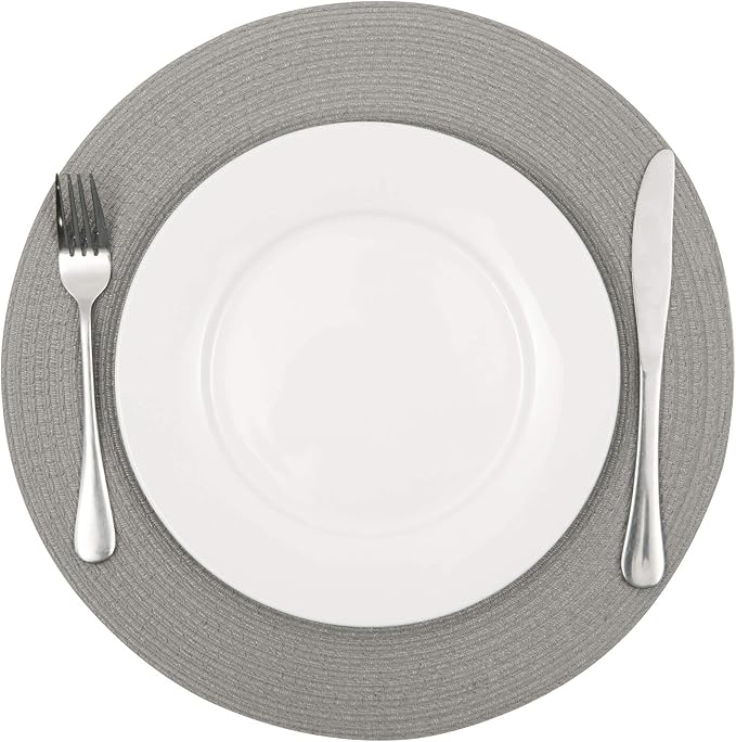 SHACOS Round Braided Placemats Set of 8 Washable Fabric Heat Resistant 15 inch Grey Round Table Mats for Dining Tables (Gray, 8) - Image 3