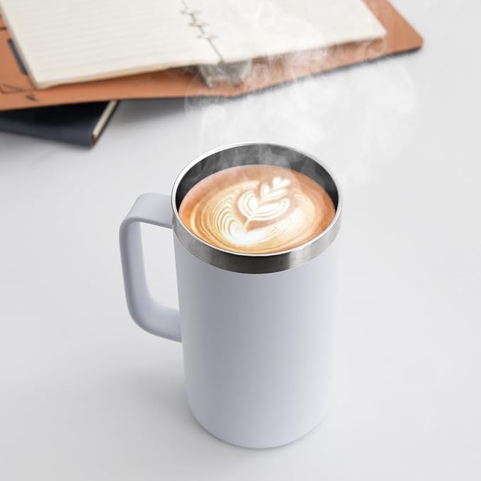 DOMICARE 24oz Mug with Handle and Lid, Stainless Steel Coffee Mug, Travel Mug with Handle, Double Wall Vacuum Coffee Tumbler, Reusable Insulated Cup, White, Pack 4 - Image 2
