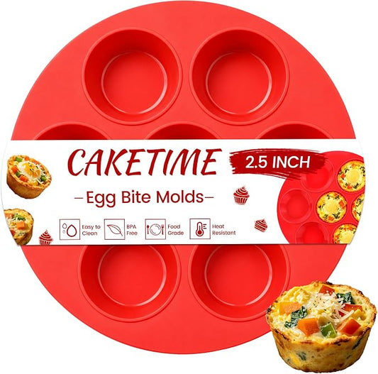 CAKETIME Silicone Muffin Pan for Air Fryer Oven, Nonstick 7-Cup Red | Food-Grade, For Egg Bites, Muffins, Cupcakes, Mini Quiche, 1 Pack by CAKETIME