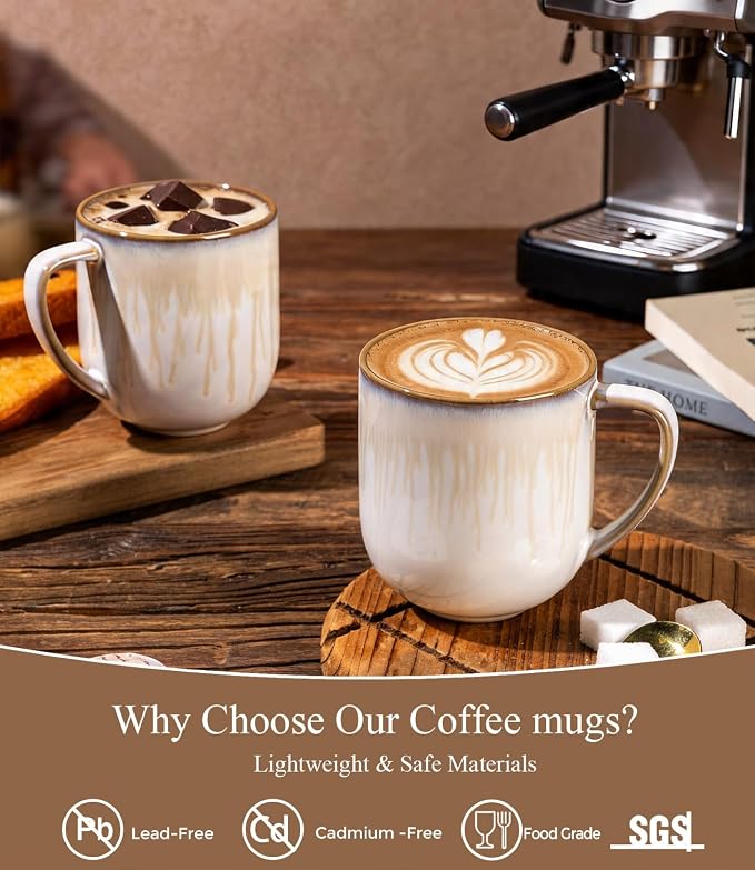 LERATIO 12OZ Ceramic Coffee Mugs Set of 6, Large Porcelain Coffee Cups With Large Handle For Latte,Cappuccino,Milk,Cocoa,|Dishwasher&Microwave Safe Mug Sets,Ideal for Man,Woman,Dad, Mom - Image 2