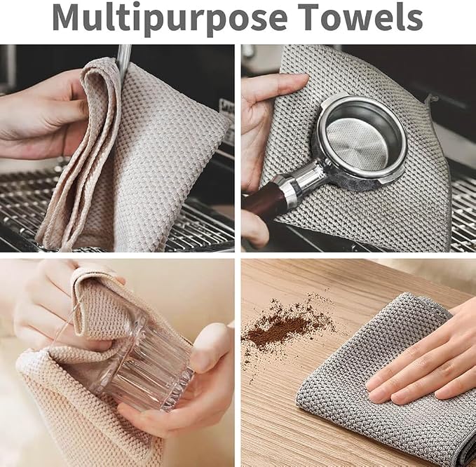 Barista Towel, Microfiber Cleaning Cloths, 12”x12”, 6 Pack, Grey | Coffee Bar Accessories, Thick Lint-free Microfiber, Highly Absorbent Cleaning Towels for Espresso Steam Wands - Image 5