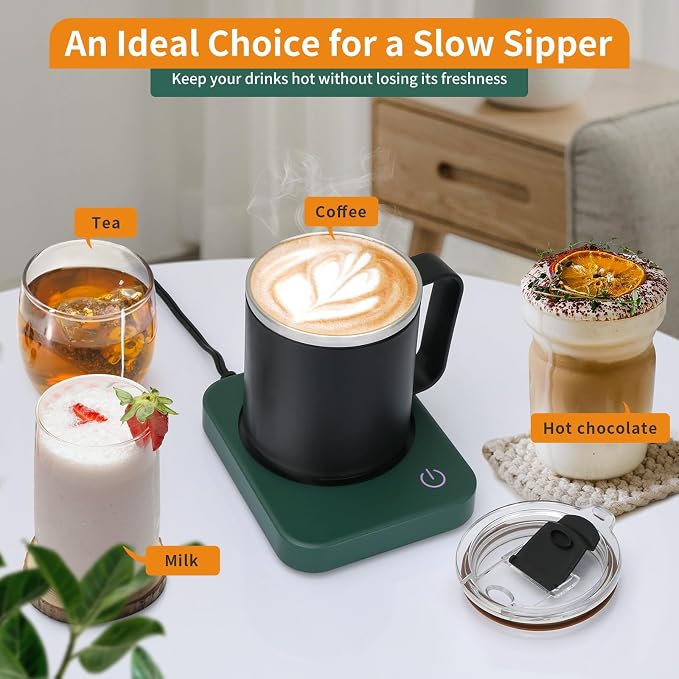 VOBAGA Coffee Mug Warmer Set with Auto Shut Off, 15 oz Coffee Mug Gift Set & 3 Temperature Settings Home Office Desk Accessories Valentine's Day Gift - Image 6