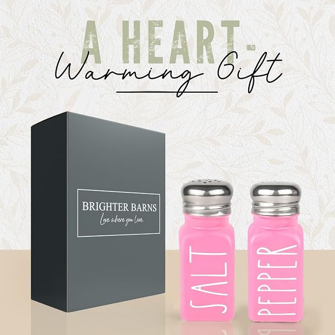 Pink Salt and Pepper Shakers Set by Brighter Barns - Modern Kitchen Decor and Accessories - Cute Glass Shakers - Vintage Decor for Home, Restaurants, Housewarming Gifts & Stainless Steel Lids (Pink) - Image 5
