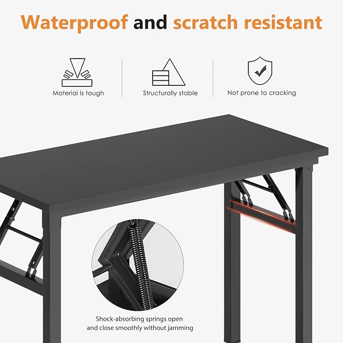 DlandHome 59.8 Inch Large Folding Computer Desk, Fully Assembled, Black | Foldable Writing Table, Portable Activity Conference Table for Home Office, Wood Top Metal Frame, Collapsible Easy Storage - Image 6