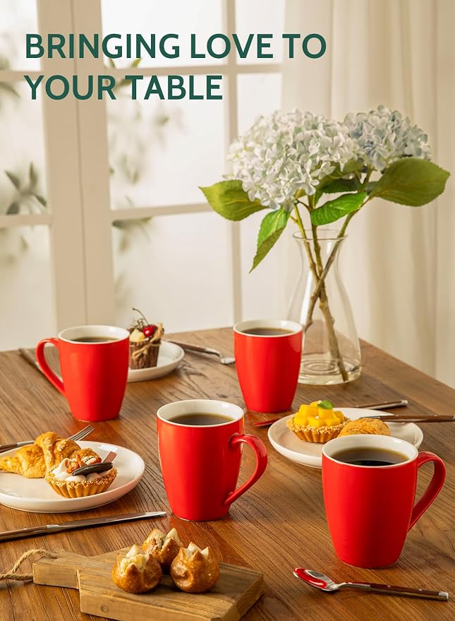 Sweese Porcelain Coffee Mugs - 16 Ounce (Top to the Rim) for Coffee, Latte, Tea, Cocoa, Set of 4, Red - Image 6