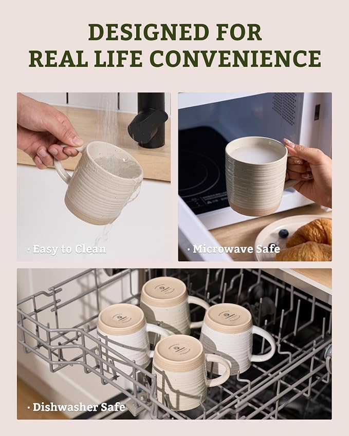 famiware Coffee Mugs Set of 8, 13 oz Mug Set, Ceramic Cup Set with Handle for Coffee, Tea, Cocoa, Milk, Constellation Series, Beige - Image 5