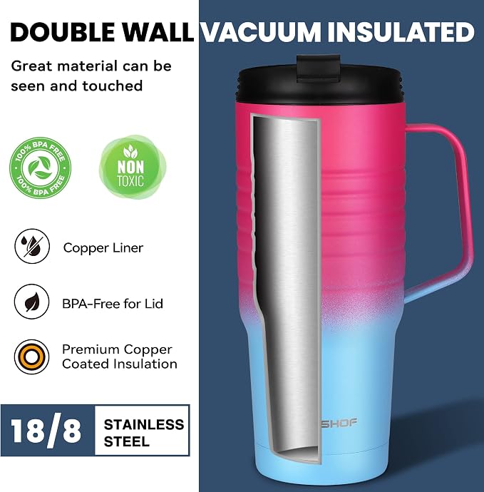 HAUSHOF 24 oz Travel Mug with Handle, Stainless Steel Vacuum Insulated Coffee Travel Mug, Double Wall Travel Mugs with Leakproof Lid, BPA Free - Image 4