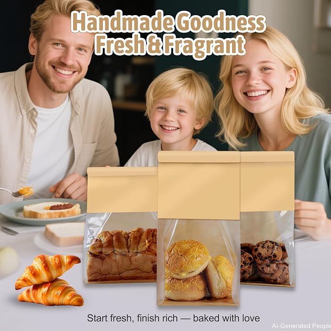 Bakery-Grade Bread & Cookie Bags for Homemade Snack, 2-Size 25Pcs | Luxury Brown Paper Bags with Clear Window, Reusable Tin Tie, Odor-Free Safe for Sourdough, Popcorn, Bake Sales& Snack Storage - Image 3