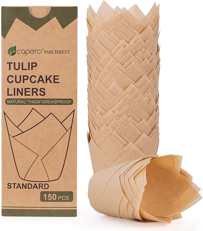 Caperci 150pcs Natural Tulip Cupcake Liners Unbleached European Parchment Paper Baking Cups Muffin Liners for Party, Wedding, Christmas, Birthday by Caperci