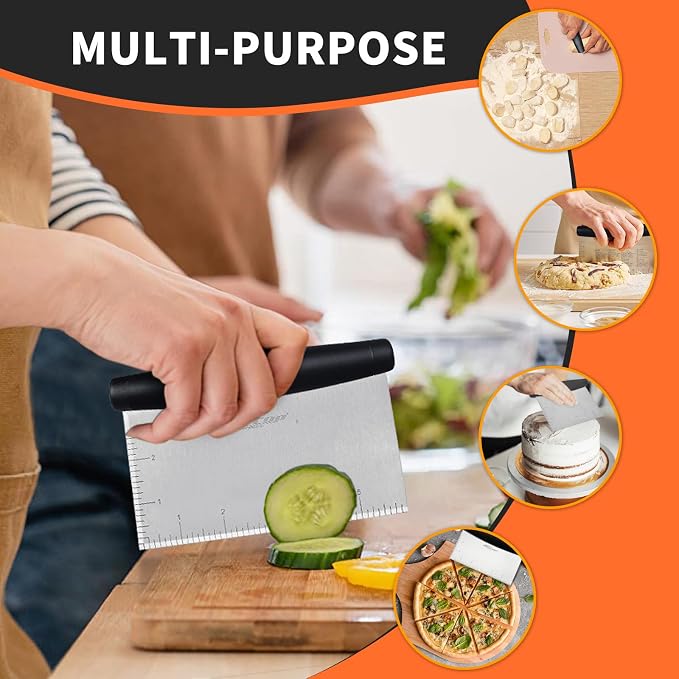 ALLTOP Bench Scraper & Chopper - Baking Essentials,Stainless Steel Blade Knife,Ideal Kitchen Tool for Home Baking and Meal Prep, Bread Making, Pasta,Pastry,Dough and Cake - Set of 2 Pack - Image 7