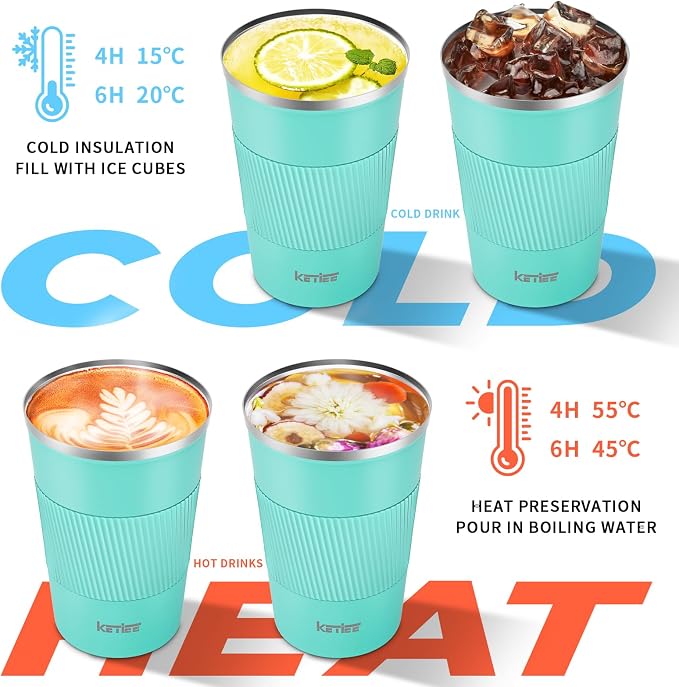 KETIEE Travel Mug 12oz: Vacuum Insulated Coffee Mug with Leakproof Lid, Travel Coffee Mug, Stainless Steel Double Walled Reusable Coffee Cup for Hot and Iced Coffee Tea Water (Blue) - Image 3
