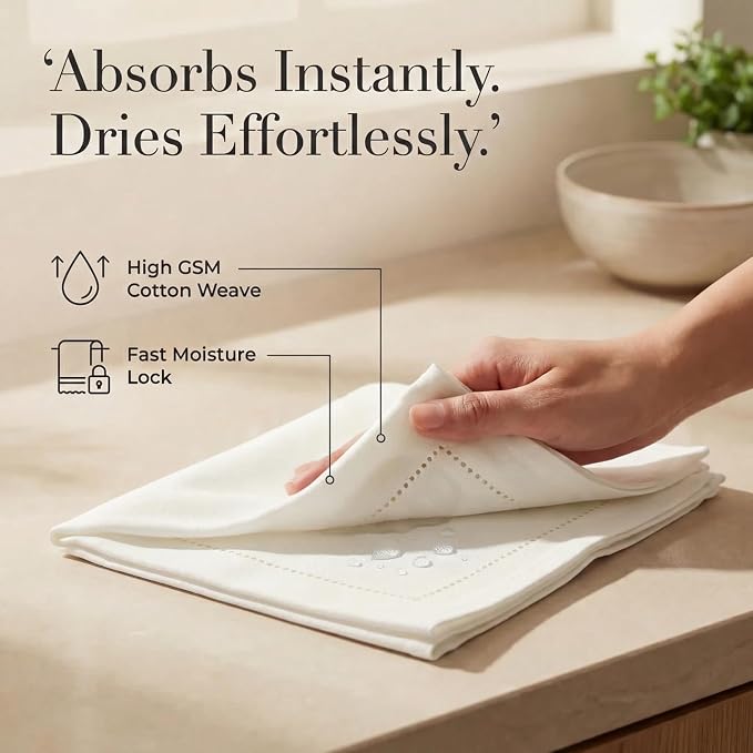 Urban Villa Hemstitch Cloth Dinner Napkins Cotton 20”x20” (Set of 12)-Ivory - Image 3