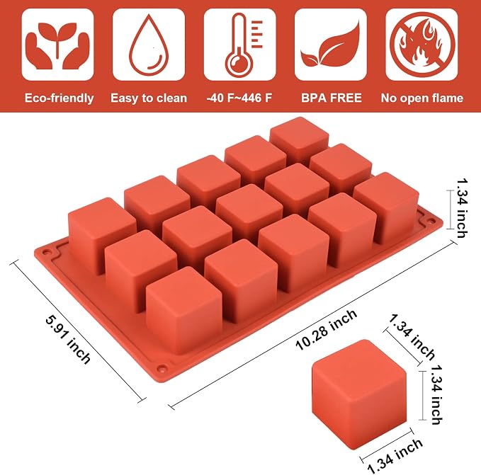 2 Pack Square Silicone Mold | Candy Chocolate Mousse Cake Baking, Dessert Molds, For Soap, Ice Cream, Truffle, Brownie - Image 2