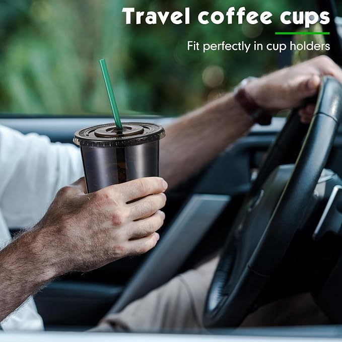 Baderke 25 Set Plastic Cups with Lids and Straws, Disposable Plastic Iced Coffee Cup for Cold Beverage Juice Smoothie Crystal for Coffee Shops Party Catering(Black,16 oz) - Image 6