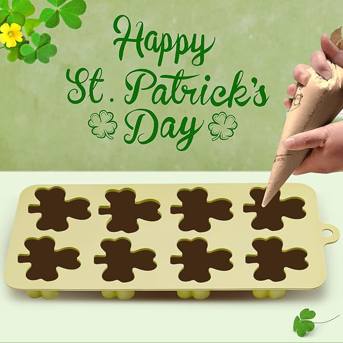 Shamrock Chocolate Molds, 2 Pack Silicone Dessert Mold, St. Patrick's Day Theme, Green, Silicone, BPA Free