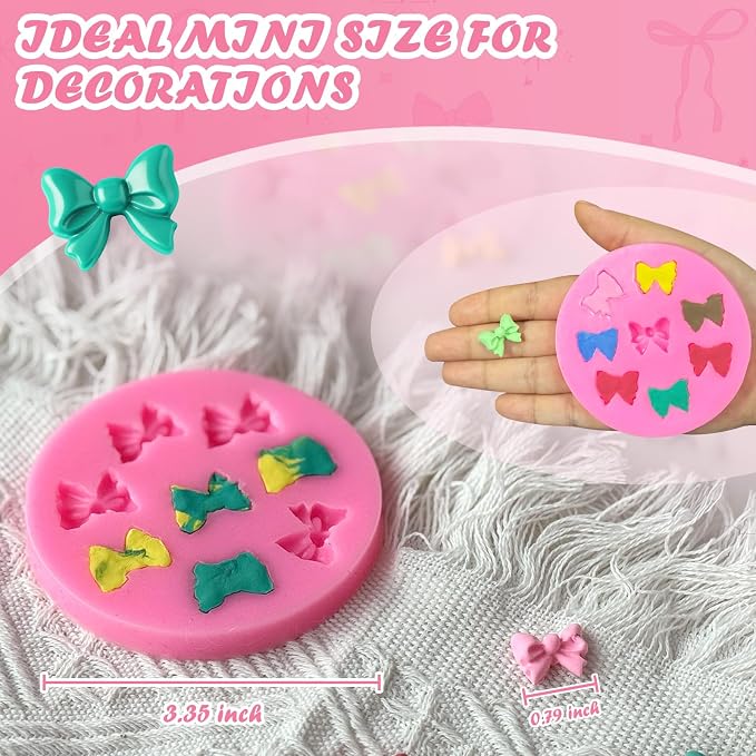 HKNMTT Mini Bow Silicone Molds for Candy Fondant Chocolate Clay Cake Sugar Cake Pop Decorating, 16 Cavities Cute Shapes DIY Cupcake Toppers Craft Birthday Moulds - Image 2