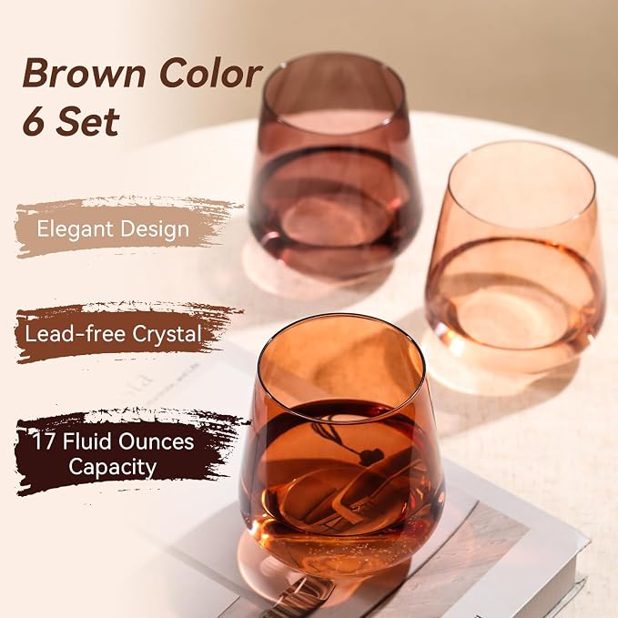 Venus Colored Stemless Wine Glasses Set of 6-17 oz Hand-Blown Crystal Colorful Glassware with no Stem, Multicolor Wine Glass for Wedding, Birthday, Housewarming Valentines's Day Gifts for Women - Image 4