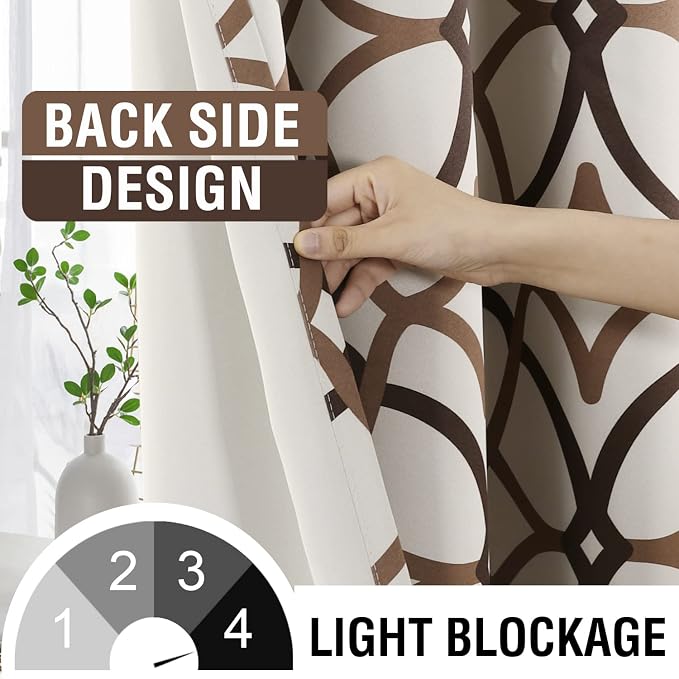 H.VERSAILTEX Blackout Curtains Printed Design 84 Inch Length 2 Panels Set Thermal Insulated Curtains for Bedroom Living Room Geometric Modern Grommet Window Drapes - Taupe and Brown - Image 3