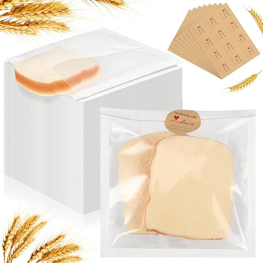 Outus 400 Pcs Cookie Packaging Bags with Seal, 7.1 x 7.5 Inch Bakery Pastry Bags with Window, Heat Sealable Grease Resistant Paper to Go Bake Sleeves for Gift Giving Donut Bread Sandwich (White) by Outus