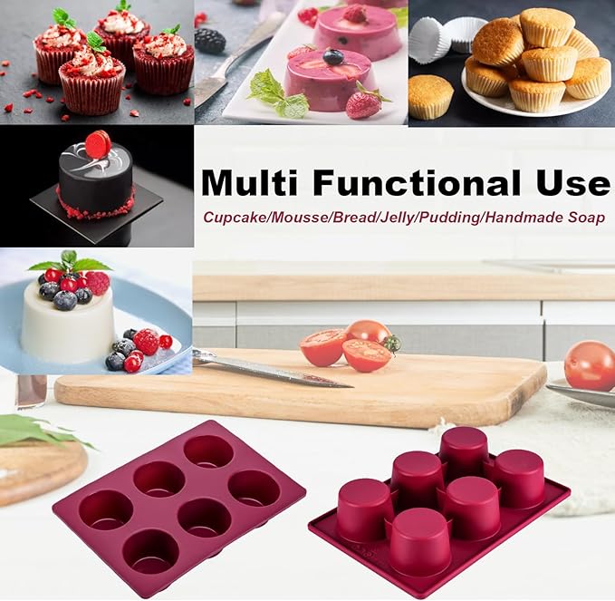 Nalchios Silicone Muffin Pan 1 Pack, 6-Cavity Chocolate Molds Silicone, Nonstick BPA Free Silicone Baking Molds, Dishwasher & Microwave Safe Muffin Tin, Easy To Use and Clean Candy Molds