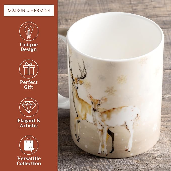 Maison d' Hermine Coffee Mug with Handles Tea Cups (15 Ounce, Pack of 1) | Fine Bone China Coffee Mugs for Hot Beverages Cappuccino Latte Home Restaurant Spring Summer -Deer In The Woods - Oh Deer - Image 2