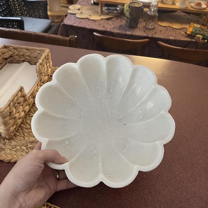 10" Large Ruffle Scalloped Bowl for Home marble decor, Handcrafted White Marble Decorative Bowl – Entryway, Kitchen Counter & Living Room kitchen counter decor - Image 5