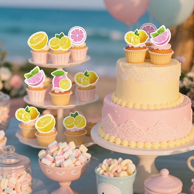 72Pcs Edible Lemon Cupcake Toppers Fruits Theme Party Decorations Lemonade Theme Cupcake Toppers for Summer Fruit Theme Theme Party Wedding Bridal Shower Supplies - Image 5