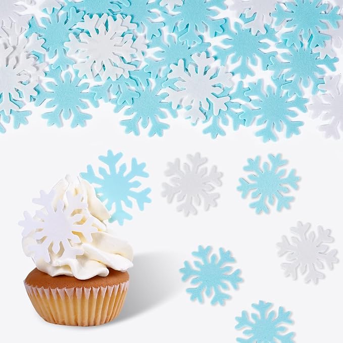 Edible Snowflakes for Cake Decorating, 50 Pcs Edible Wafer Paper Snowflake, Frozen Cake Toppers for Baby Showers, Frozen Theme, Winter Party, Christmas(Blue and White) by Sujoygar