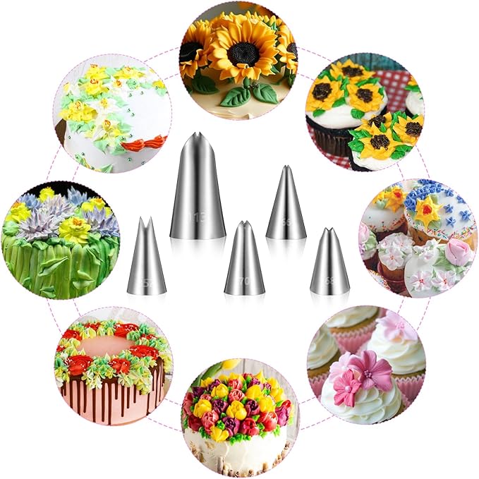 5 PCS Leaf Piping Tips, Cake Decorating Supplies Piping Tips, Piping Nozzles Decorating Tips, Baking Tools For Buttercream, Icing, Birthday Cake, Cupcake, DIY Art