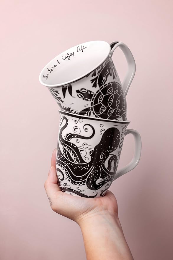 Karma Gifts 14 oz Black and White Boho Mug Western - Cute Coffee and Tea Mug - Ceramic Coffee Mugs for Women and Men - Image 6
