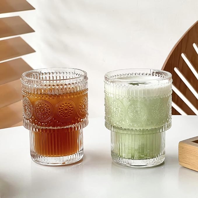 Kingrol Drinking Glasses Set of 8, 6.5 Ounces Stackbale Water Glasses, Vintage Glassware for Cocktail, Whiskey, Juice, Iced Coffee, Iced Tea, Bar Accessories - Image 6