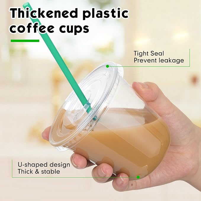 Baderke 25 Set Plastic Cups with Lids and Straws, Disposable Plastic Iced Coffee Cup for Cold Beverage Juice Smoothie Crystal for Coffee Shops Party Catering (Clear,10 oz) - Image 4