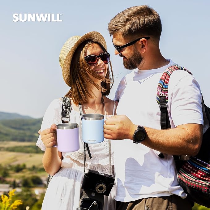 SUNWILL Travel Coffee Mugs Set of 4, Insulated Tumbler with Lid, 14 oz Stainless Steel Cup with Handle Bulk for Gift, Camping, Office, Powder Coated Orchid, Iceberg, Mint, Sakura - Image 5