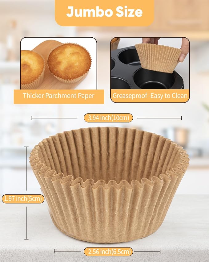 Bake Choice 100pcs Jumbo Cupcake Liners for Baking, Natural Muffin Liners | Unbleached, Non-Stick, Greaseproof Parchment Paper, Cupcake Wrapper for Party, Wedding, Birthday, Christmas - Image 6