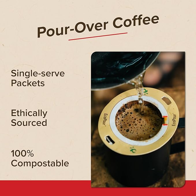 Coulée EcoPour Coffee Variety Pack, Single Serve Pour Over Coffee, Use for Camping or Traveling, Pre Filled Compostable Filters, Ready to Brew with Hot Water, Includes 4 Flavors, 20 Pack