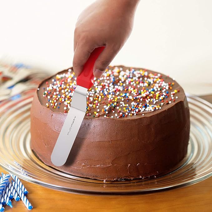 Angled Icing Spatula, Stainless Steel Offset Spatula, Cake Spatula Set of 2 Red 6" & 8"
