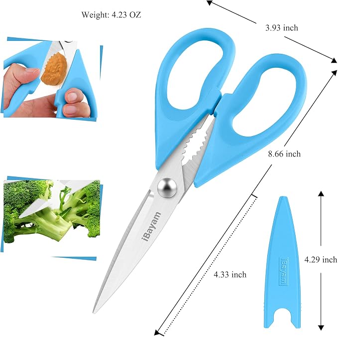 iBayam 2-Pack 8.5" Kitchen Shears, Heavy Duty, Cut Meat, Poultry, Herbs | Sharp Stainless Steel, Comfort-Grip Handles, Cuts Meat, Poultry, Herbs — 2-Pack, Dishwasher Safe, Built-In Bottle Opener - Image 3