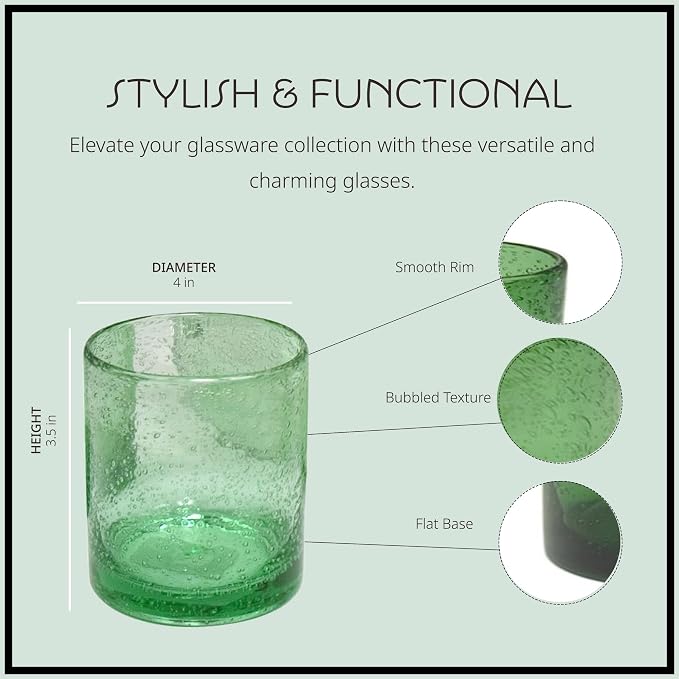 Artland 14oz Double Old Fashion Glass, Set of 4 | Iris Seeded Design, Green | Drinking Glass for Parties and Everyday Use - Mojito, Whiskey, Cocktail | Glassware & Barware Essentials - Image 6