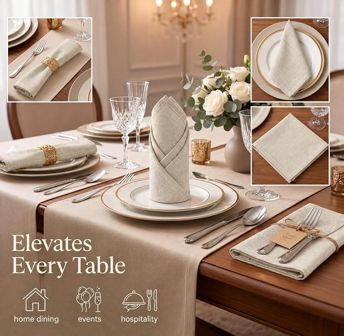 Urban Villa Cloth Napkins Cotton 20x20 (Set of 12) Beige/White - Image 2