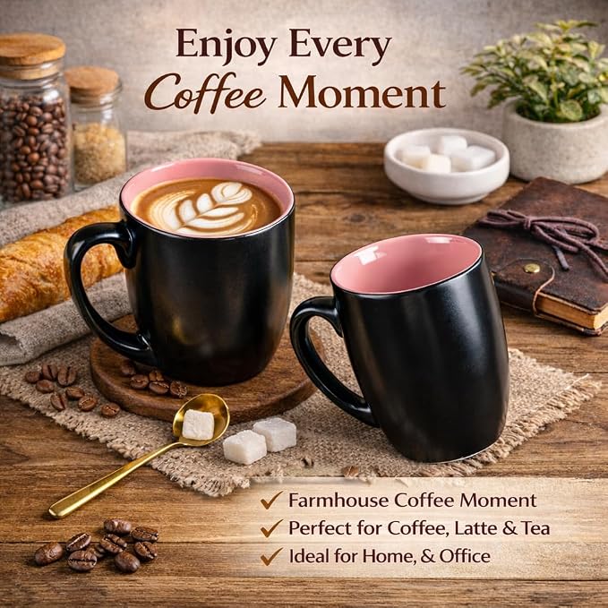 GBhome 16oz Coffee Mugs Set of 6, Large Ceramic Coffee Mugs for Man, Woman, Dad, Mom, Modern Coffee Mugs Set with handle for Tea/Latte/Cappuccino/Milk/Cocoa. Dishwasher&Microwave Safe,Pink - Image 3