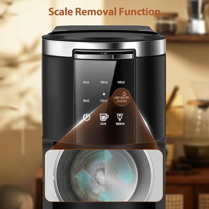 WAA Single Serve Coffee Maker for Capsule & Ground Coffee | Fast Coffee Machine with Memory Function, 6 to 14 oz Brew Sizes, 40 oz Removable Water Tank for Home/Office/RV, Black - Image 5