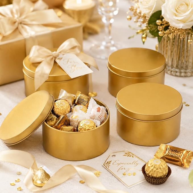 4pcs Large Round Metal Tin Box Cookie Candy Container with Lids | Lidded Design Round Metal Cookie Tin Boxes For Home And Office Decor Kitchen Displays - Image 3