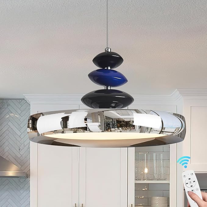 Modern Pendant Lights,Chrome 12" LED Pendant Lighting Fixture with Remote Control Dimmable 3 Color Mode & Brightness, Adjustable Hanging Lamp for Kitchen Dining Room Bedroom Kitchen Island by Unknown