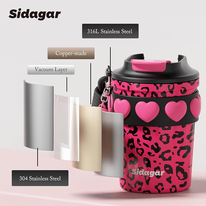 SDGA+ 12 oz Travel Coffee Mug Spill Proof Leak Proof, Stainless Steel Thermal Coffee Cup with Lid, Resuable Cup for Hot and Cold, Portable Tumbler for Women, Pink Leopard - Image 7