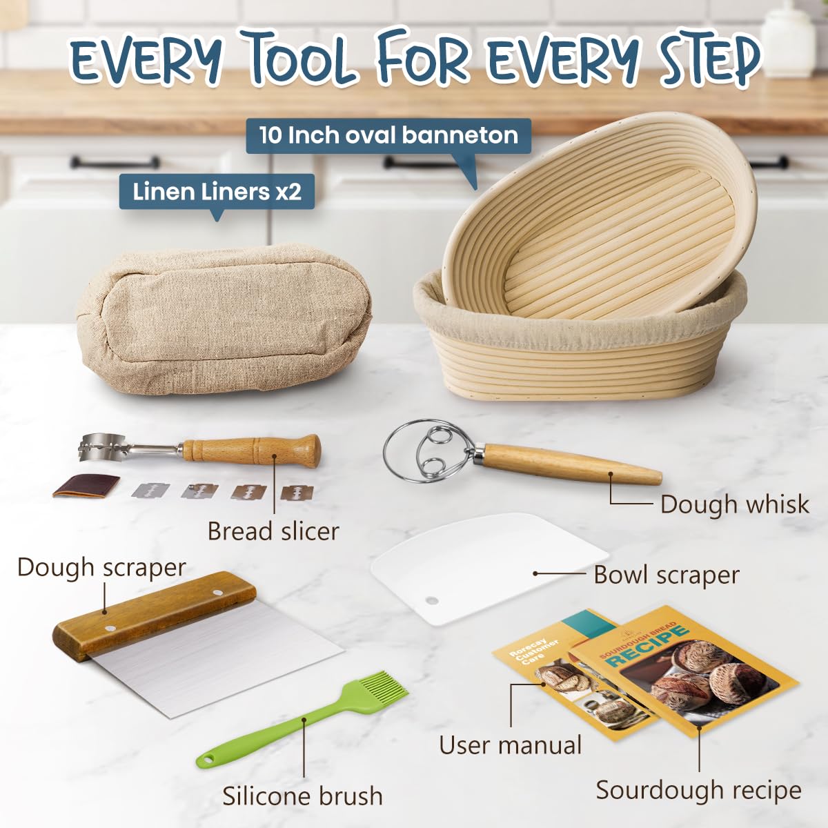 Complete Sourdough Bread Baking Kit with Banneton Basket & Starter Jar