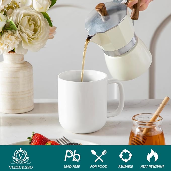 vancasso Porcelain Coffee Mugs Set, 16 oz Ceramic Coffee Cups for Americano Hot Tea Iced Coffee Cold Brew Cocoa Milk Mugs Set of 6, Dishwasher & Microwave Safe, White - Image 4
