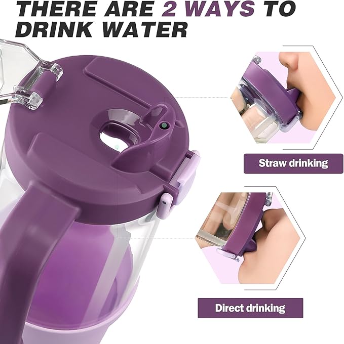 32 oz Glass Tumbler with Handle, 2-in-1 Straw and Sip Spout, Leakproof, BPA-Free Glass Water Bottle for Sports, Office, School, Lilac