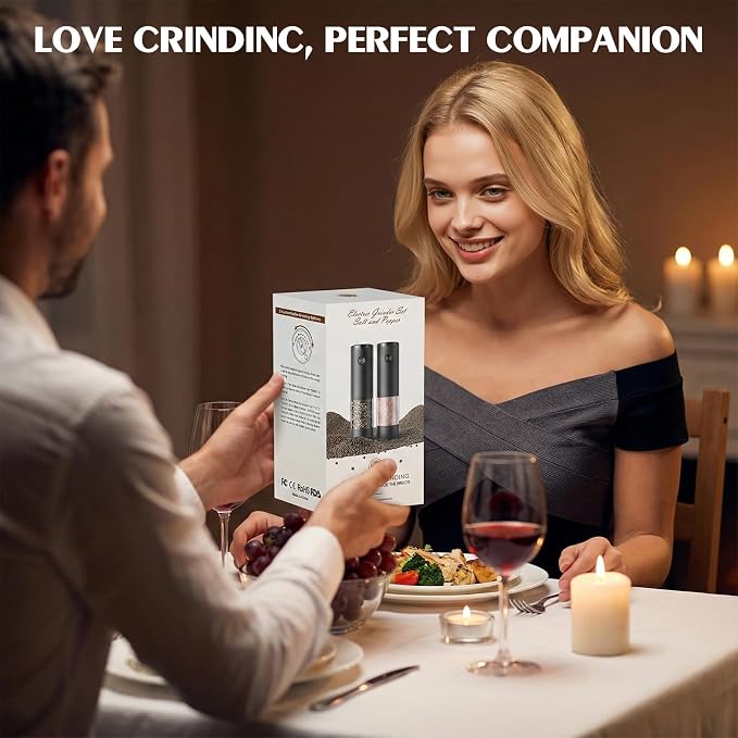 Electric Salt and Pepper Grinder Set Automatic Grinder for Kitchen Battery Pepper Mill Shakers Adjustable Coarseness Upgraded Larger Capacity with Led Gifts for Mom - Image 7
