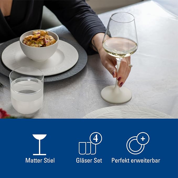 Villeroy & Boch - Manufacture Rock Blanc White Wine Goblet Set, 4 pcs. Set of Drinking Glasses, 13.75 oz, Crystal Glass, Matte White Slate Look | Matte-white crystal glass wine goblets, hand wash only, add a tactile, modern look to white wine service - Image 5