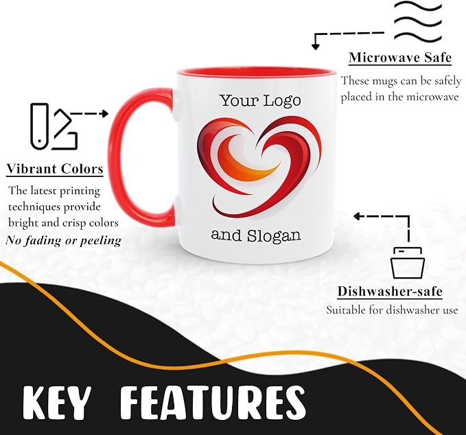 Personalized Coffee Mug, Custom Picture Text or Logo Ceramic Mug, Customized Gift for Men & Women, Taza Personalizada with Photo and Words, Customizable 11 Oz Tea Cup | White - Red - Image 3